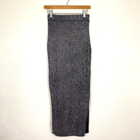 Lama Jouni Slinky Maxi Skirt Medium Black Silver Sparkly Holiday High Slits NEW - Picture 7 of 16